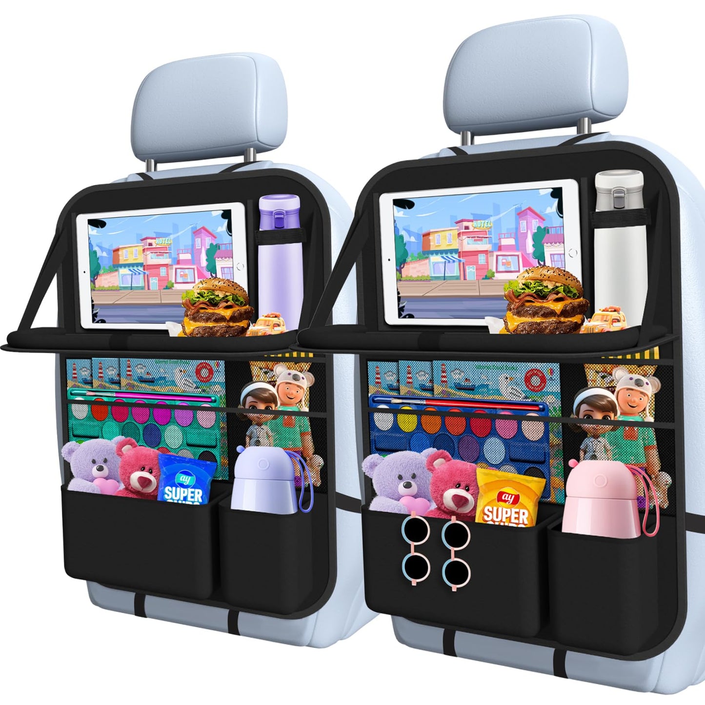 Oneyus Car Backseat Organizer with Tray, Tablet Holder for Kids Road Trip