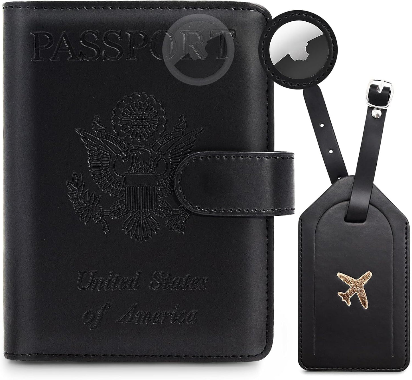 Passport Holder for Travel Family with Slot for Tracker Device & Luggage Tag Cover, – RFID Blocking