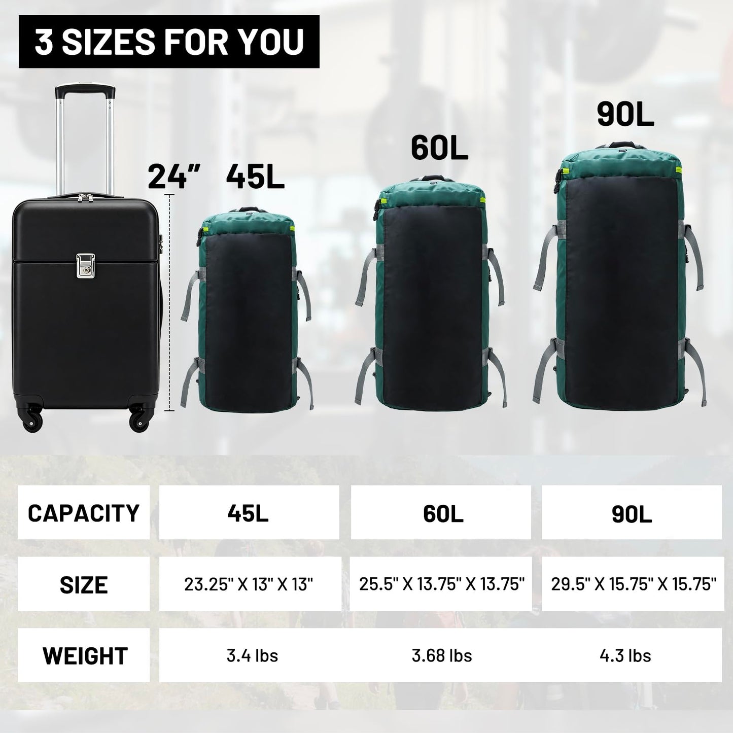 MIER Large Duffle Bag Backpack for Travel Camping Gym Sports, 45L/60L/90L