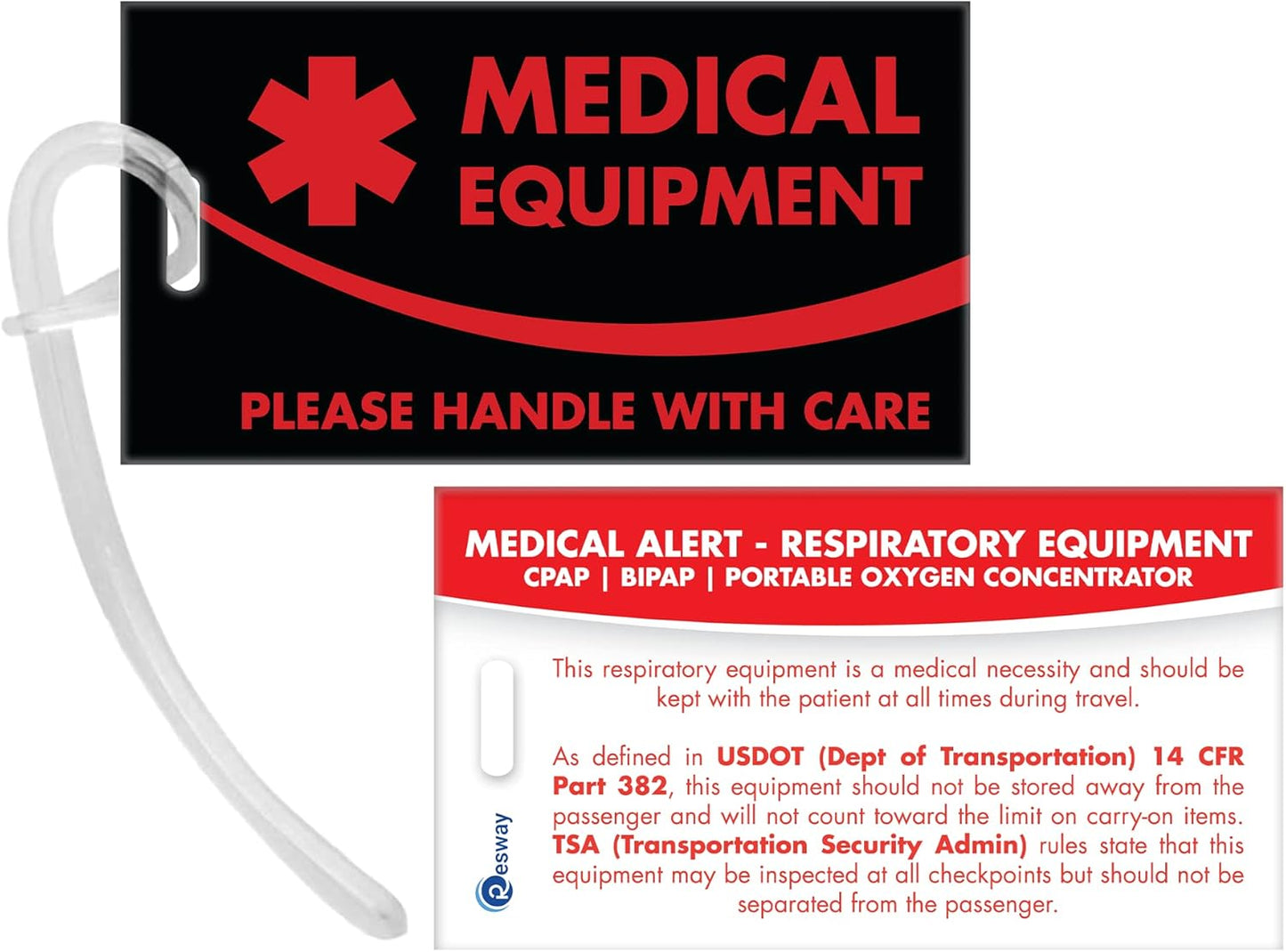 Medical Equipment ID Identification Luggage Tags | Black and Red | Medical Alert | Carry-On Respiratory Devices | Travel Supplies | Bag Tag | Luggage Gift