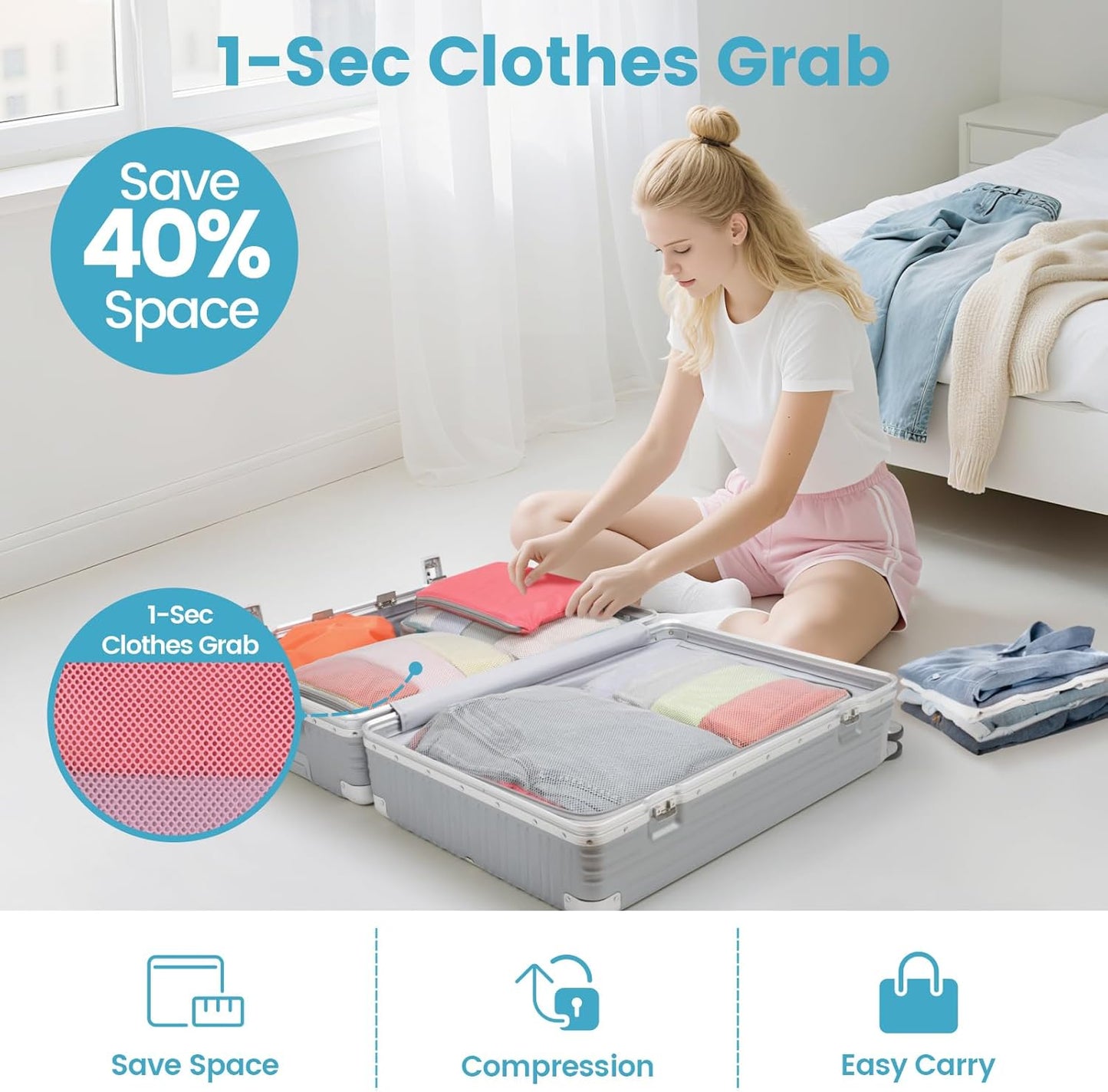 Cambond Compression Packing Cubes for Travel Women - Travel Bags Luggage Organizers Travel Essentials Compression Cubes for Travel Carry on Suitcases Organizer