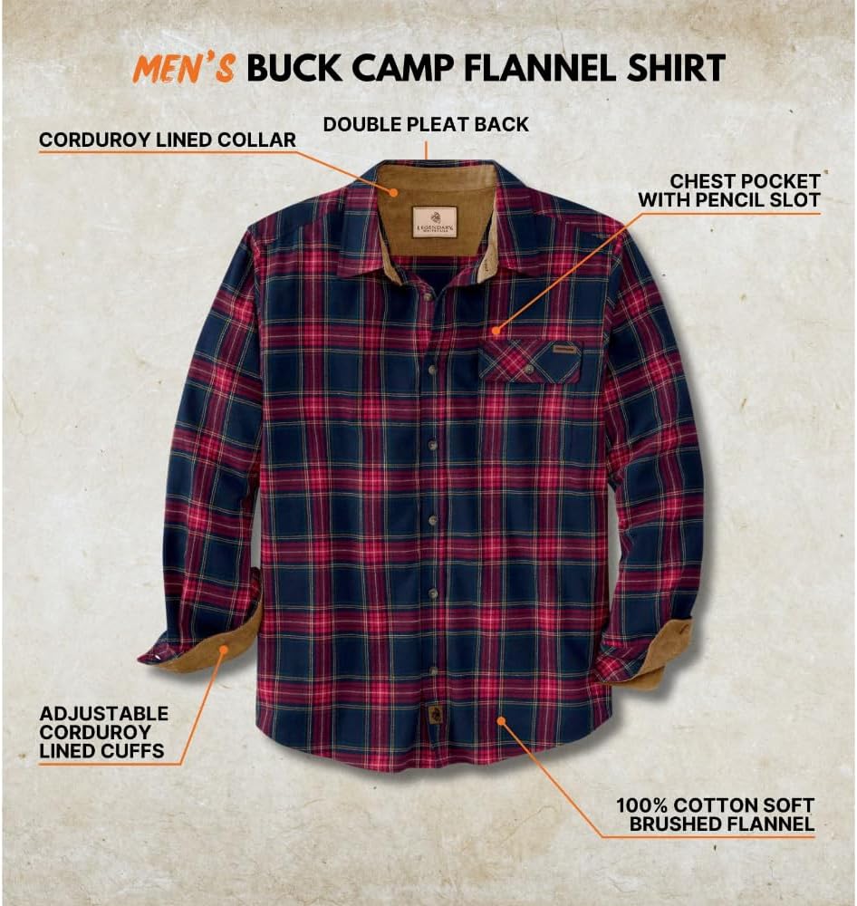 Legendary Whitetails Men's Flannel Shirt Long Sleeve Button Down 100% Cotton