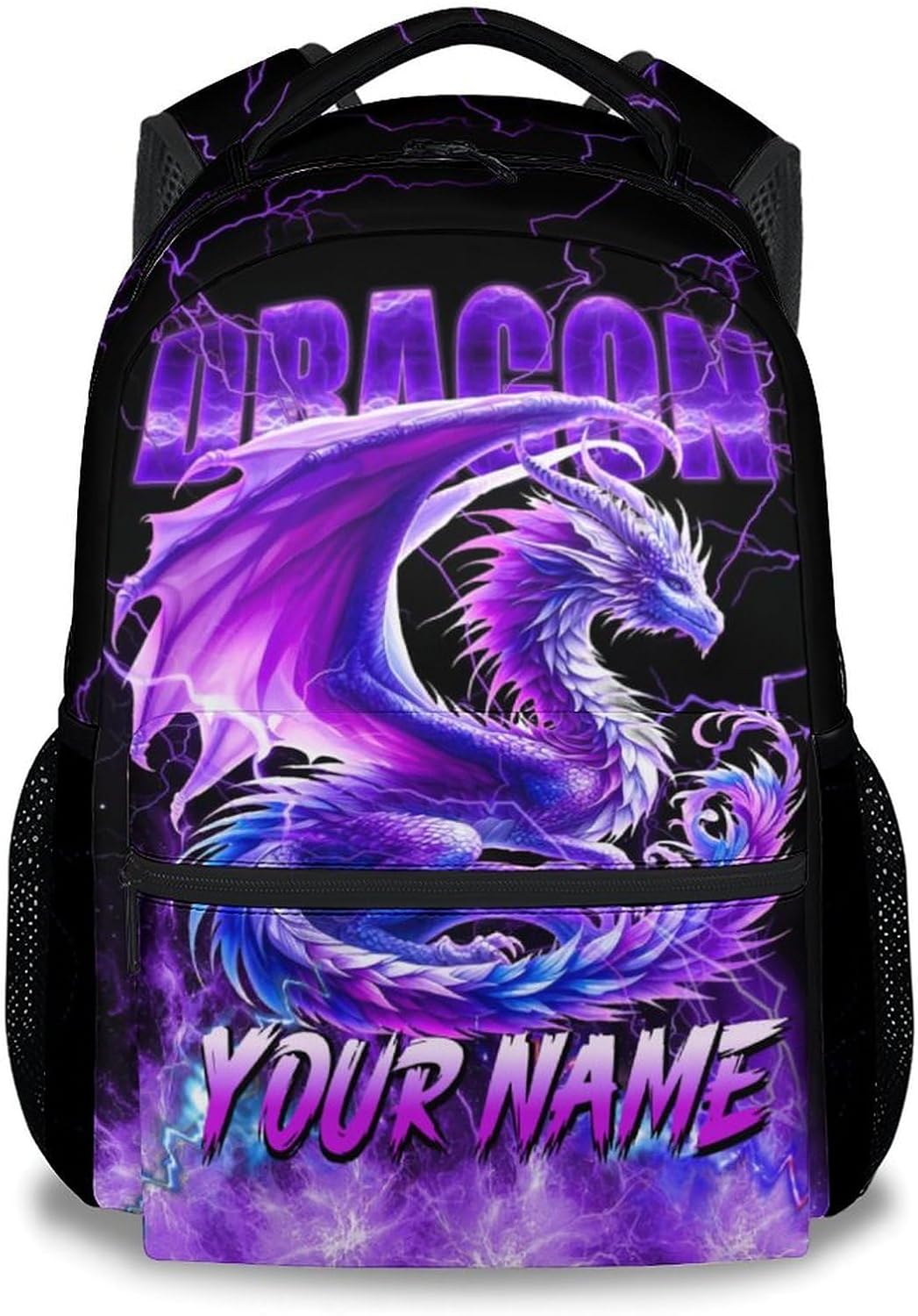 Personalized Kids Backpack, Dragon Backpack for Girls Boys, 17 Inch Lightning School Bag for Primary, Large Capacity School Supplies