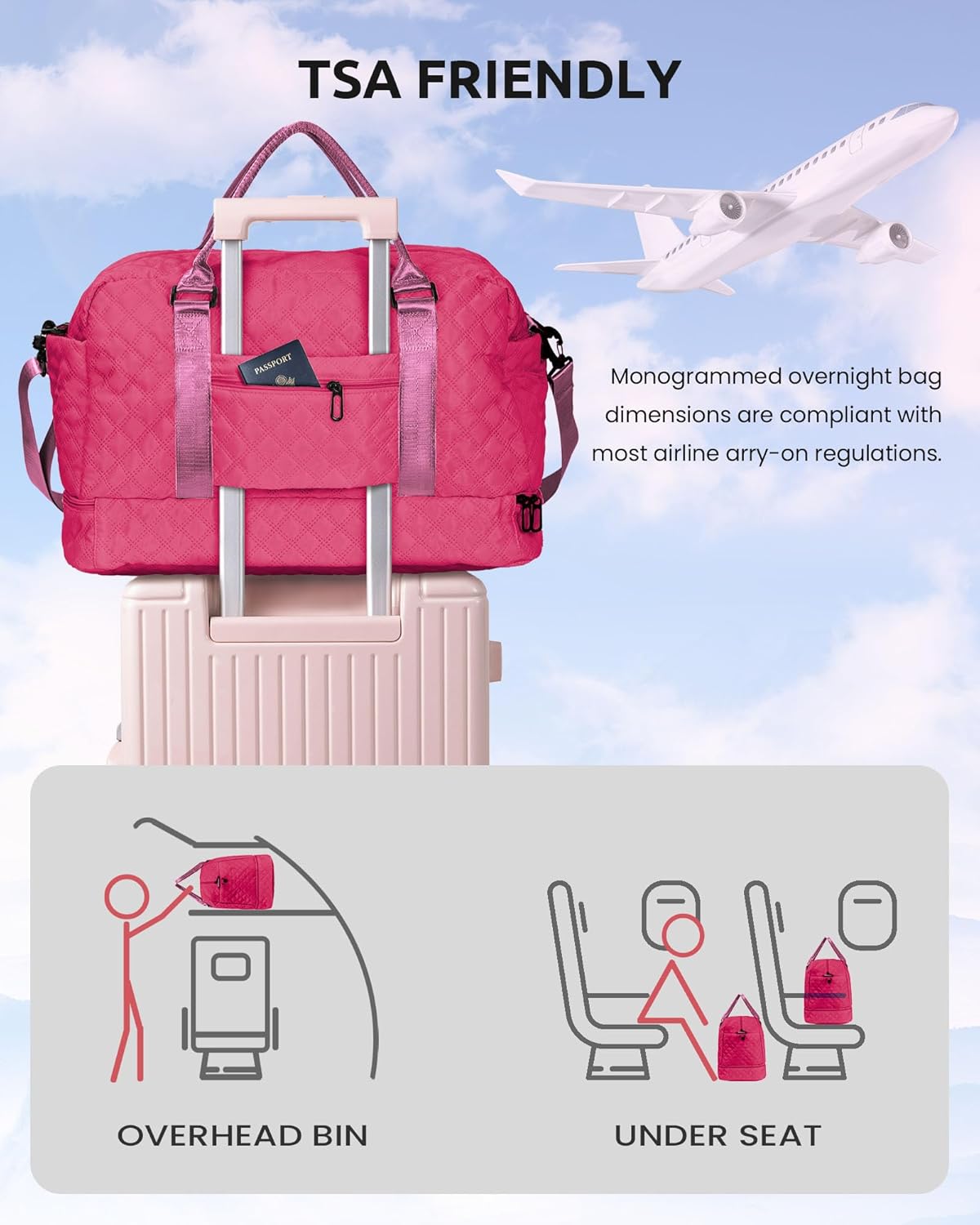 Womens Gifts for Birthday-Initial Travel Bag with Shoe Compartment, Personalized Weekender Bag