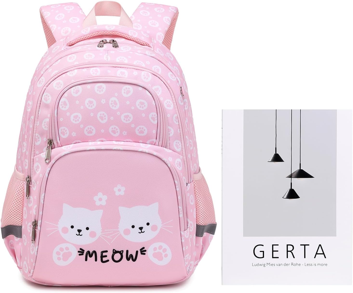 abshoo Cute Cat School Backpack For Girls Elementary Kindergarten Kids School Bag (Cat Pink A)