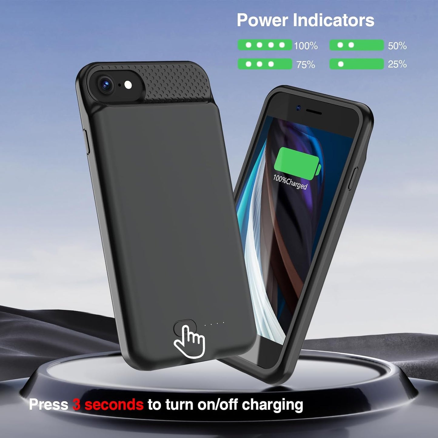 GIN FOXI Battery Case for iPhone SE(22nd/20nd)/8/7/6/6s,Ultra Slim Charging Case Charger 6000mAh Powerful Rechargeable Battery Pack for iPhone 8/7/6s/6/SE(2nd/3nd)-4.7" Black