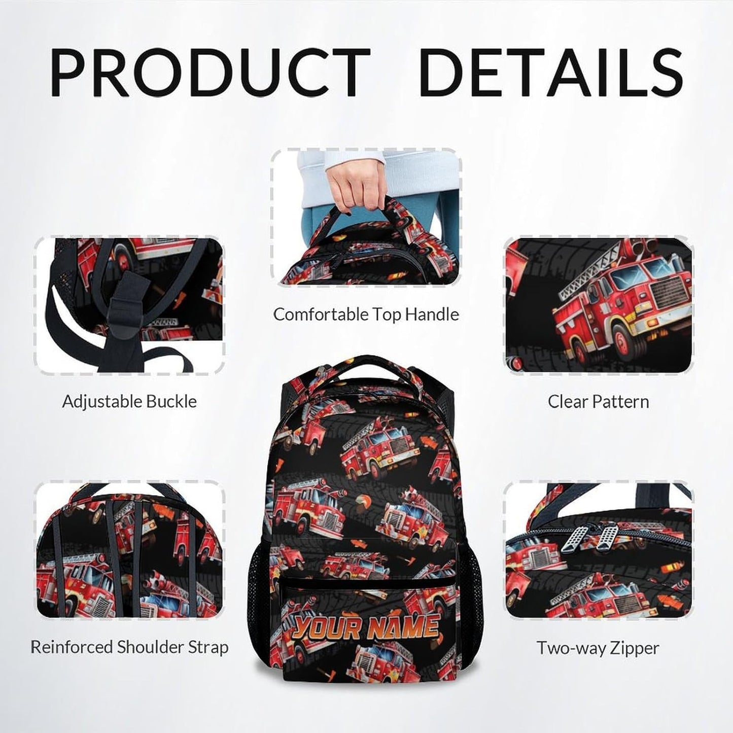 Toddler Boy Backpack - Personalized Fire Truck Backpacks with Name for Kids - Custom Toddler Bookbag for Son - Durable School Bag for Kindergarten/Preschool/Elementary(17 Inch)