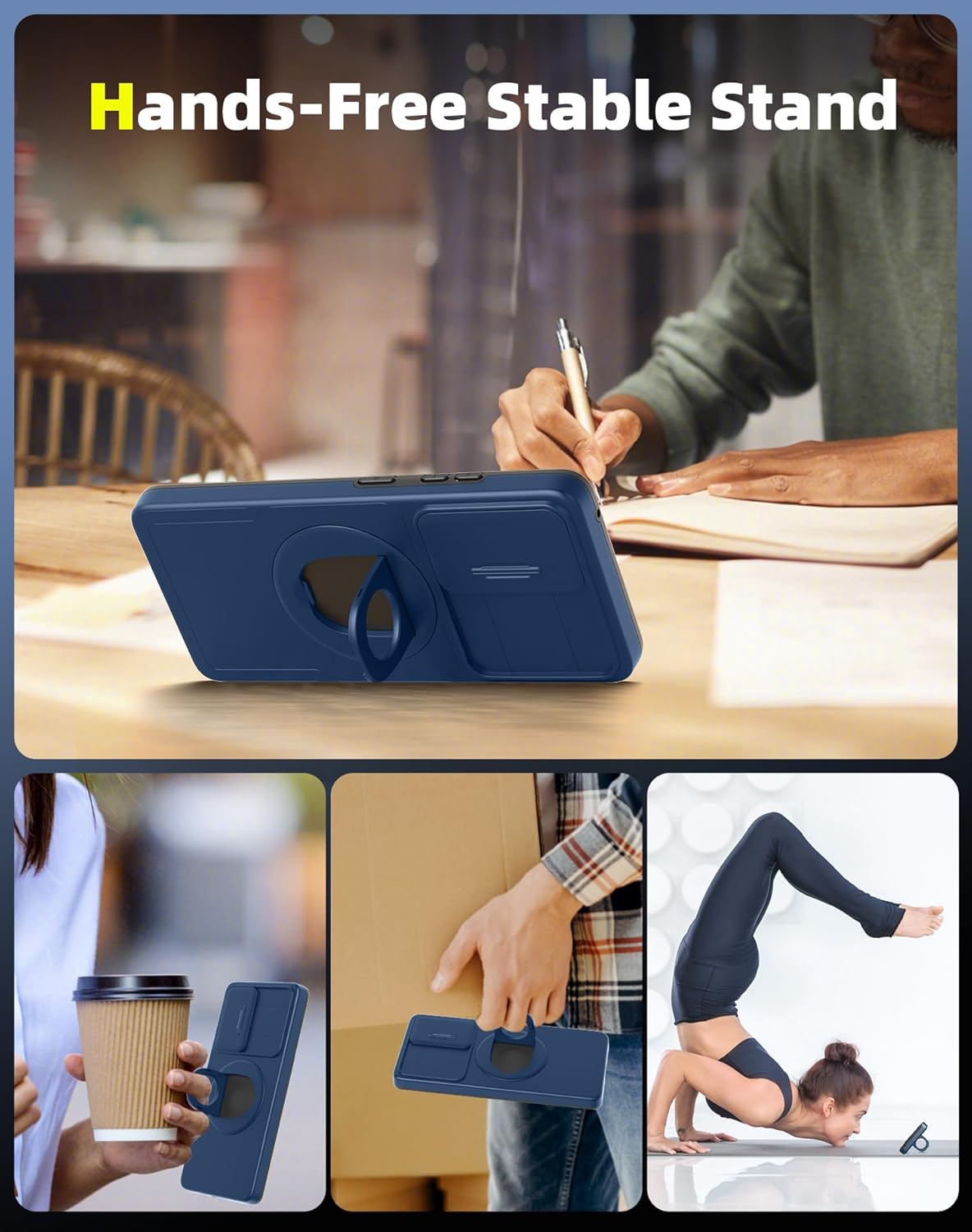 for Samsung Galaxy A35 Case with 2 Screen Protectors,Built-in Slide Camera Cover,with 360°Kickstand Ring for A35 Case Shockproof Anti-Scratch Military-Grade Drop Heavy Duty Protection Blue