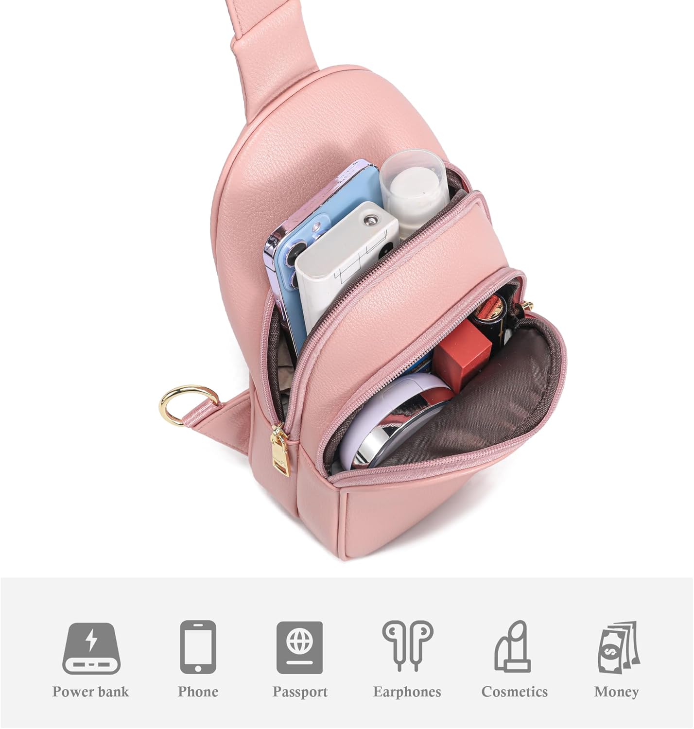 INICAT Crossbody Sling Bags Travel Cross Body Purses Faux Leather Fanny Packs Chest Bag for Women