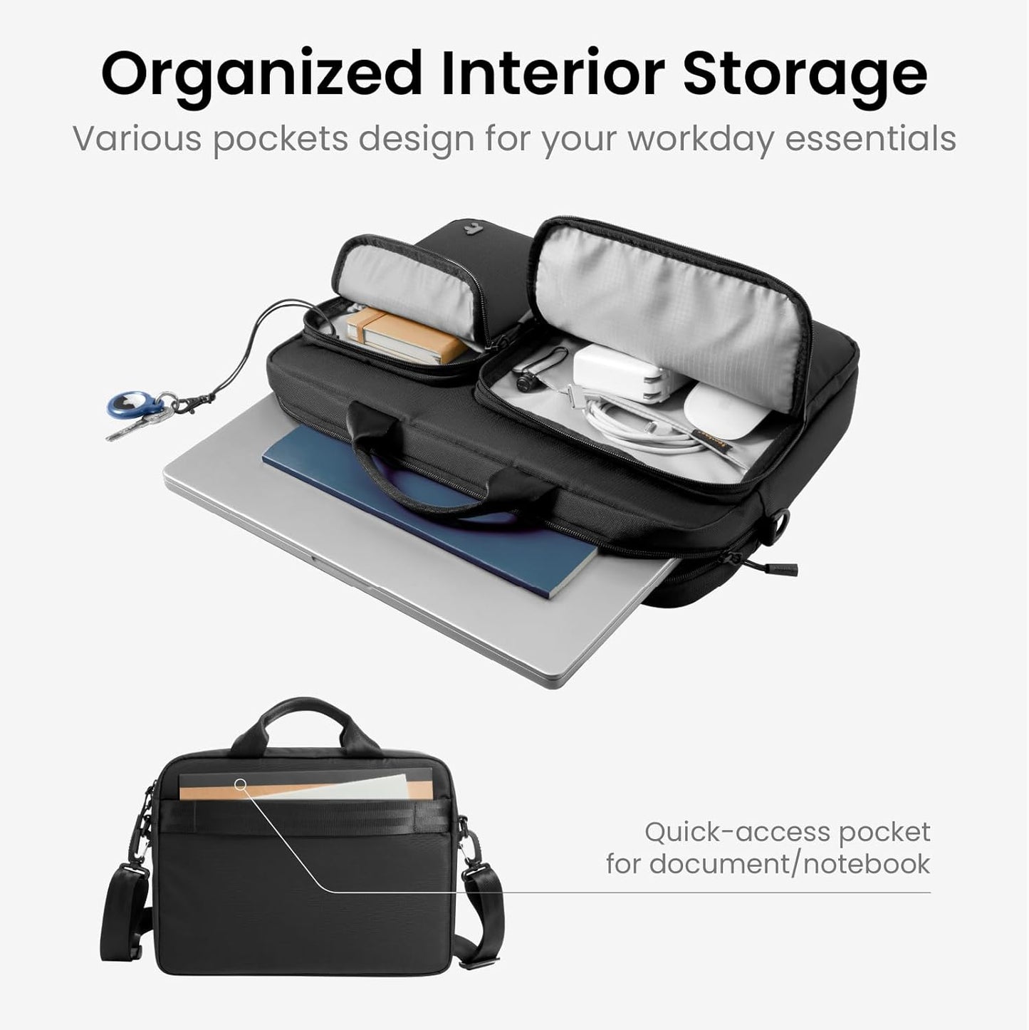 tomtoc A33 Slim 13-14 Inch Laptop Shoulder Bag for MacBook Air/Pro M5/M4/M3, Briefcase with Accessory & Document Storage, Water-Resistant & Durable Recycled Fabric