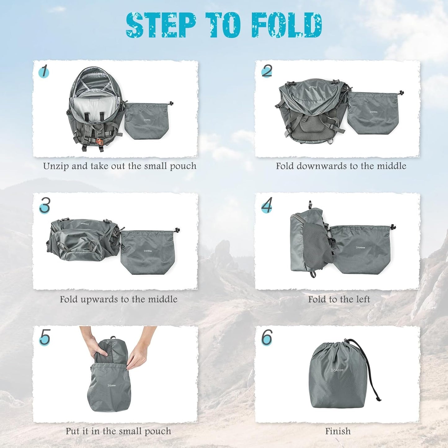 G4Free Hiking Backpack with Thickened Back Panel Packable 25L Lightweight Foldable Travel Daypack
