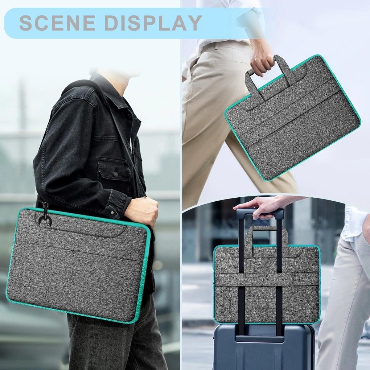 Laptop Case 15.6 inch Shoulder Bag, Durable Shockproof Protective Computer Carrying Briefcase with Multi-Pockets and Strap Compatible with Most 15.6 inch Notebooks,Dark gray-blue
