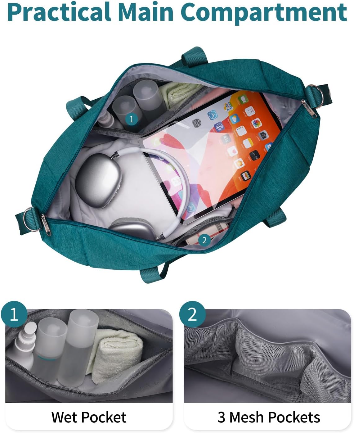 Narwey Carry on Bag 22x14x9 Airlines Approved Travel Duffel Bag Duffle Bag with Wet Pocket Overnight for Women and Men 40L (Teal)