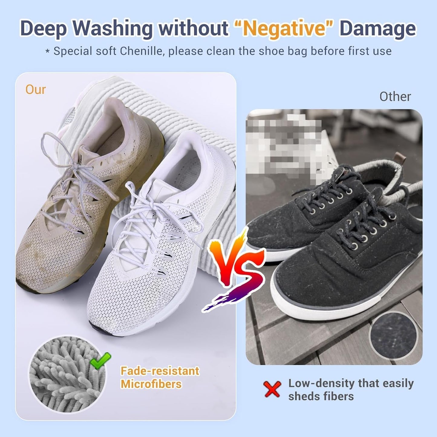 Large Shoe Bag for Washing Machine, Two-Zone Design, 2 Mesh Pockets, One-Step Wash for Complete