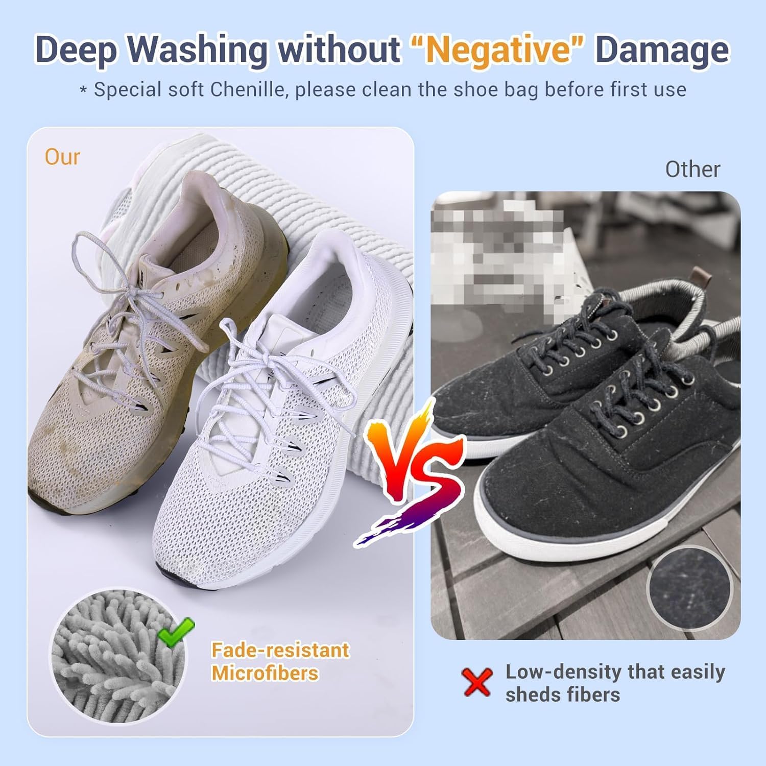 Large Shoe Bag for Washing Machine, Two-Zone Design, 2 Mesh Pockets, One-Step Wash for Complete