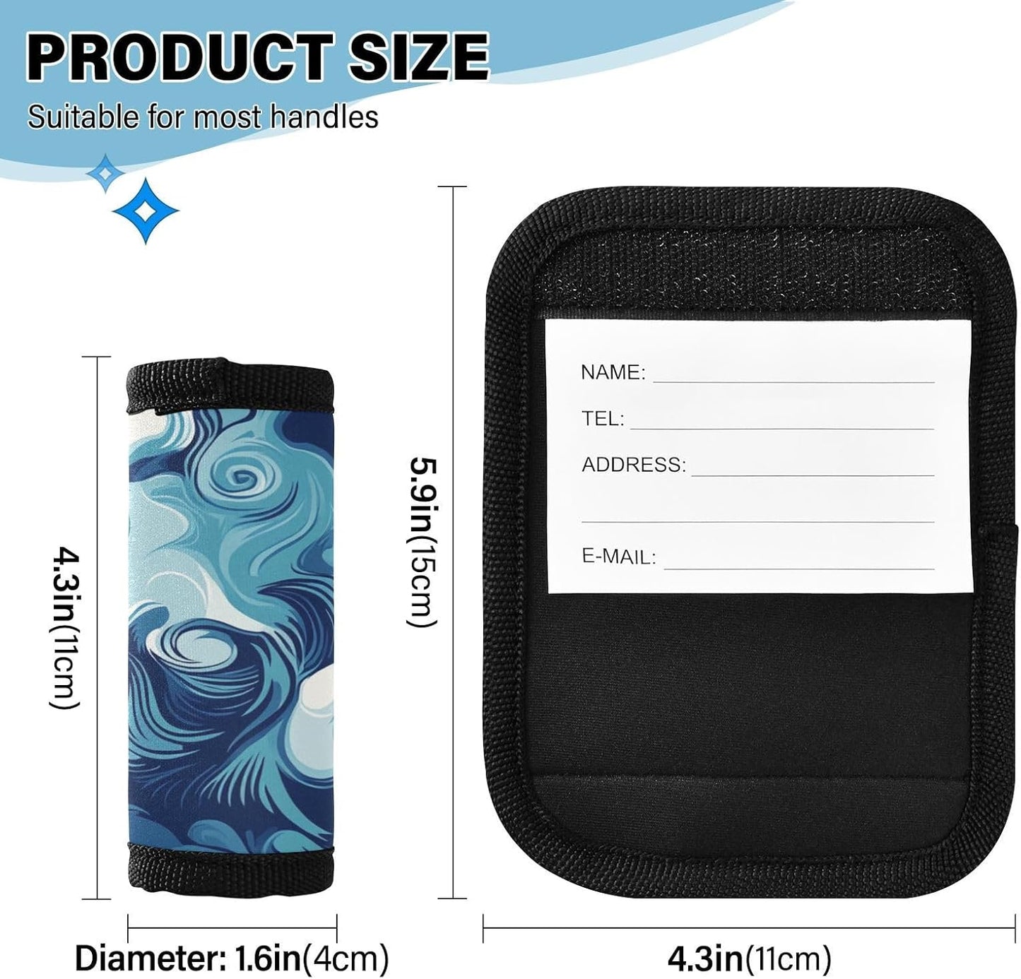 Blue Wave 2 Pack Luggage Handle Wraps Covers for Suitcase Identifiers Bag Tags Travel Accessories