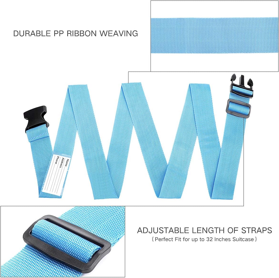 Luxebell Luggage Straps Suitcases Belt TSA Approved Travel Essentials Accessories Gift for Carry on Bag 6.56 ft 4 Pack