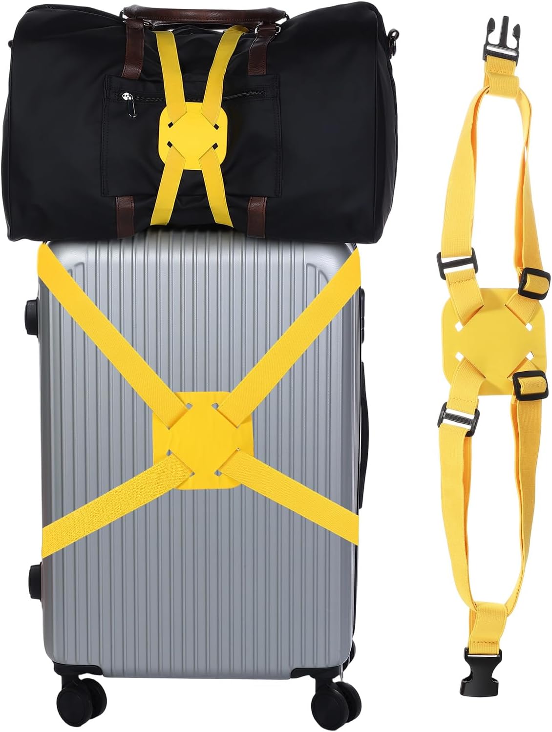 Adjustable Luggage Straps, Suitcase Elastic Strap Bag Bungee with Buckles Travel Accessories - Fitting for(Travel/Add A Bag/Securing Luggage), 27-66 Inch & Yellow
