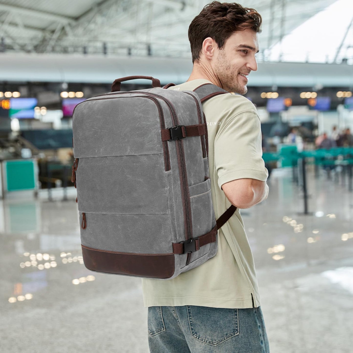 Travel Backpack for Men Carry On Backpack Flight Approved Personal Item Backpack, 18.4 inch Laptop Backpack Casual Daypack Weekender Business Hiking Backpack, Gray