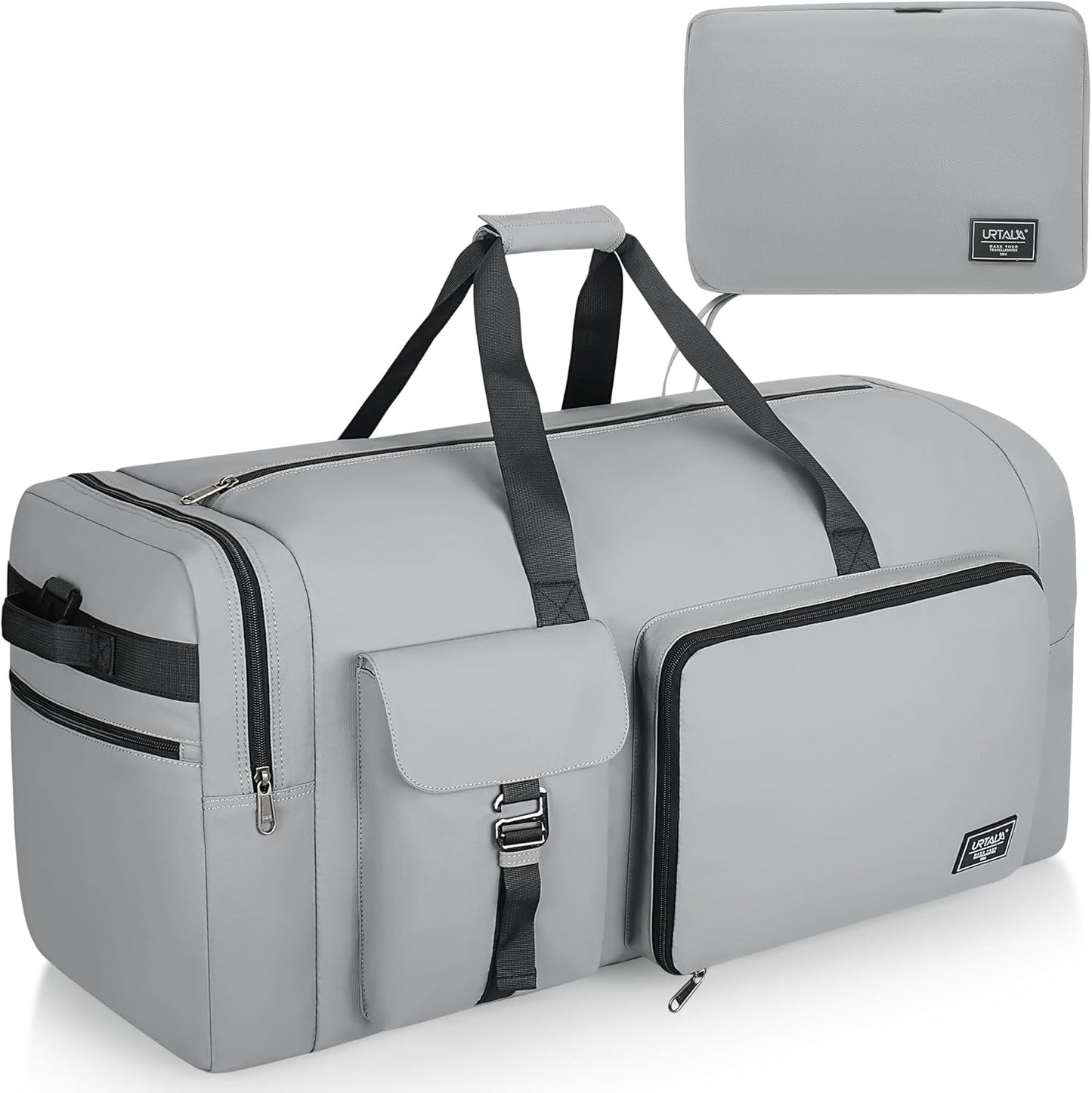 80L Large Duffle Bag for Travel, Urtala 26” Travel Duffle Bag for Men and Women, Foldable Traveling Duffel Bags with Shoes Compartment, Waterproof and Tear Resistant (Gray)