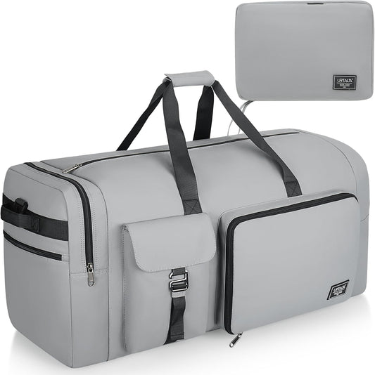 80L Large Duffle Bag for Travel, Urtala 26” Travel Duffle Bag for Men and Women, Foldable Traveling Duffel Bags with Shoes Compartment, Waterproof and Tear Resistant (Gray)