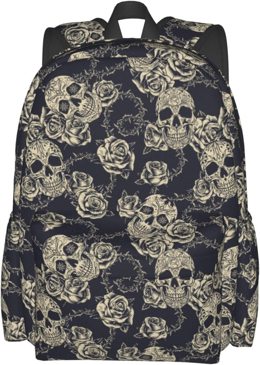 Skull Rose Backpack School Bag Lightweight Bookbag Laptop Travel Daypack For Kids Girls Boys Teens