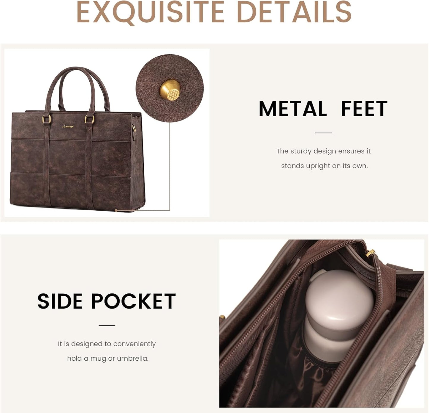 LOVEVOOK Laptop Bag for Women, 15.6 Inch Laptop Tote Bag, Vintage Leather Work Bags for Women, Waterproof Computer bag with Clutch Purse, Large Capacity Briefcase, Business Office Bag