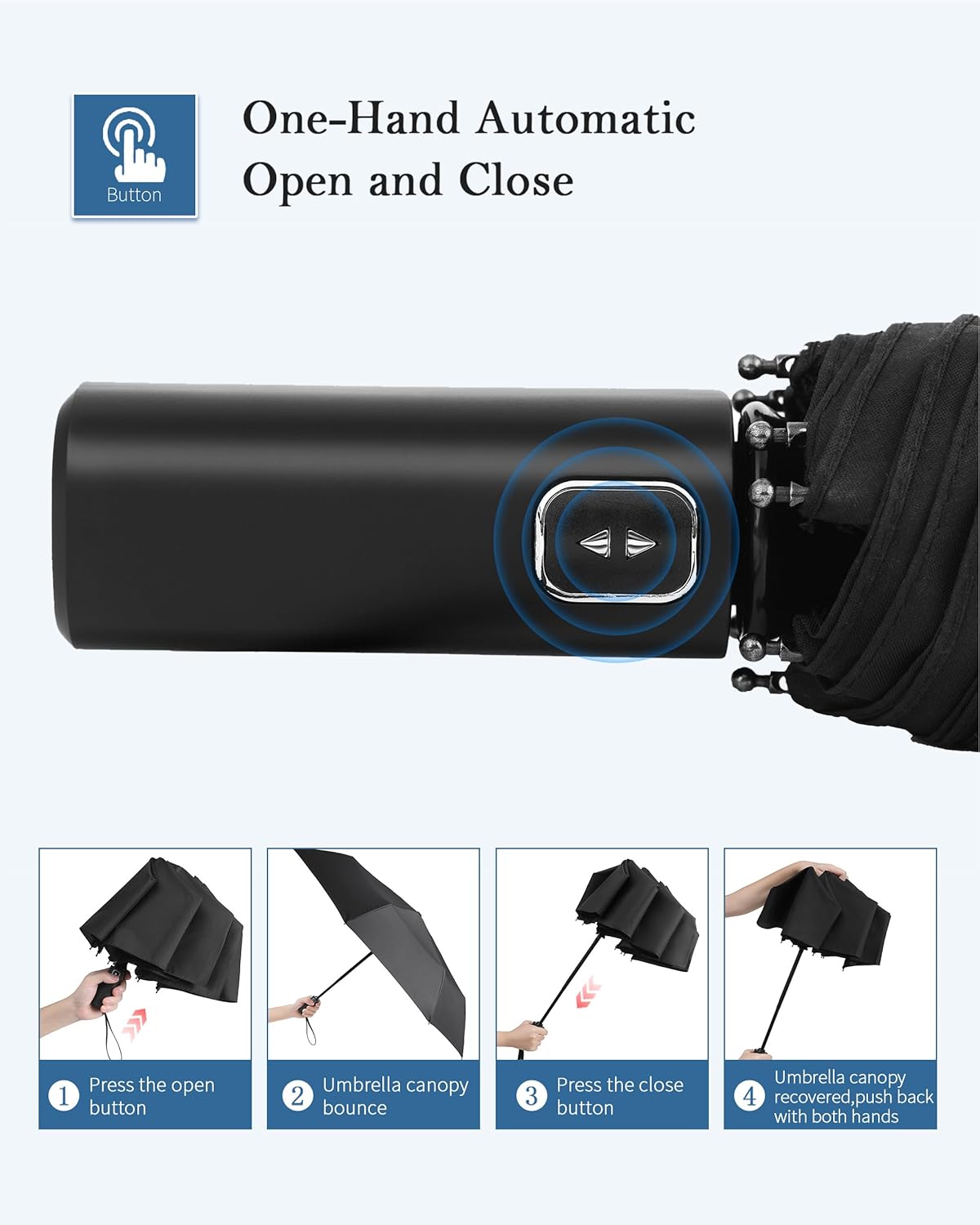 Windproof Travel Umbrella, Automatic Folding Compact Lightweight Umbrella for Women & Men, Durable and Portable, Fits Easily in Purse or Backpack