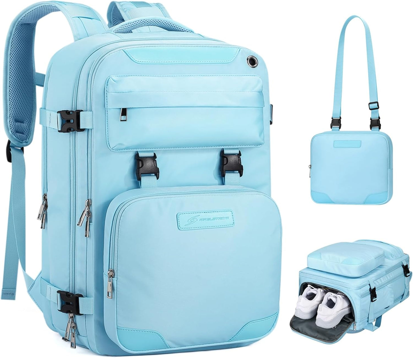 Maelstrom Travel Backpack for Women Men,35L Laptop Backpack Fits 17-Inch Laptop, Waterproof School Work Backpack for Airplanes with Detachable Crossbody Bag & Shoe Compartment (Blue, Large-Upgrade)