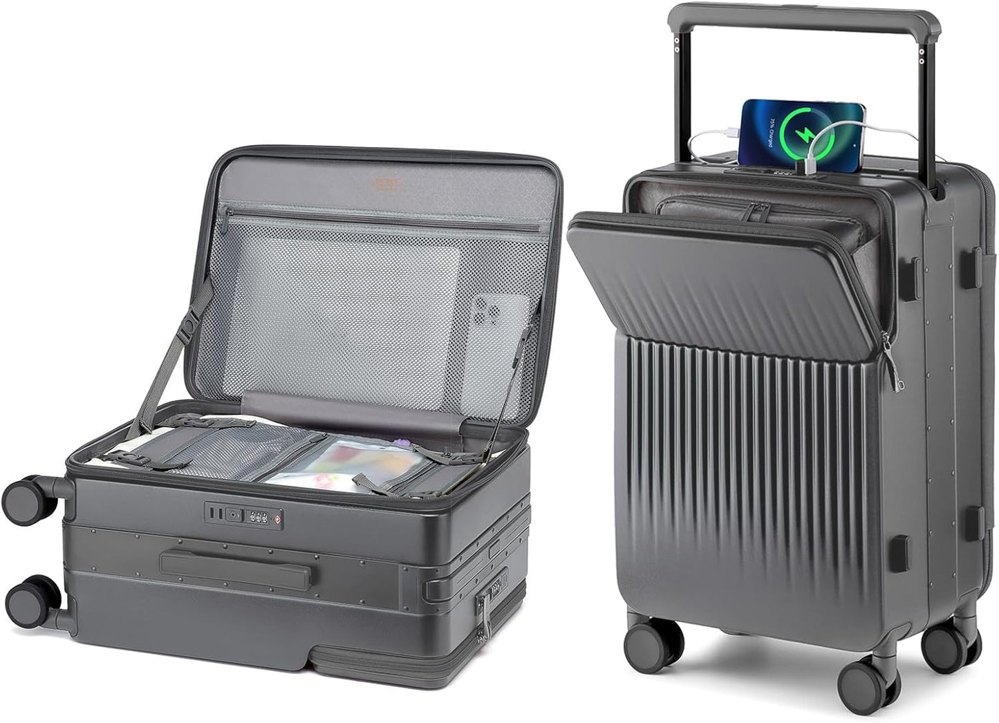 Joyway Carry on Luggage Airline Approved, Hardside Carry-on Suitcase with Charging Port and Spinner Wheels, Hardshell 20 Inch Luggage with TSA Lock, Gray