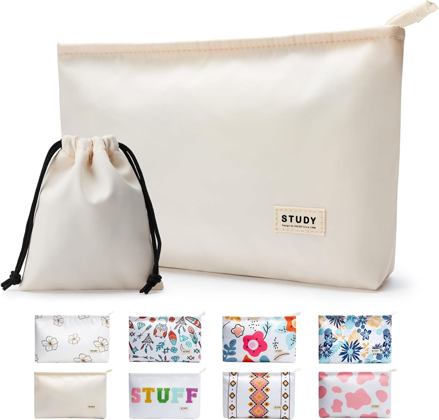 WLLWOO WLLWOO 2pcs Travel Make Up Bags-Cosmetic Bag Nylon Waterproof Large Wide Zipper Coin Purse Travel Toiletry Small Makeup Pouch For Women