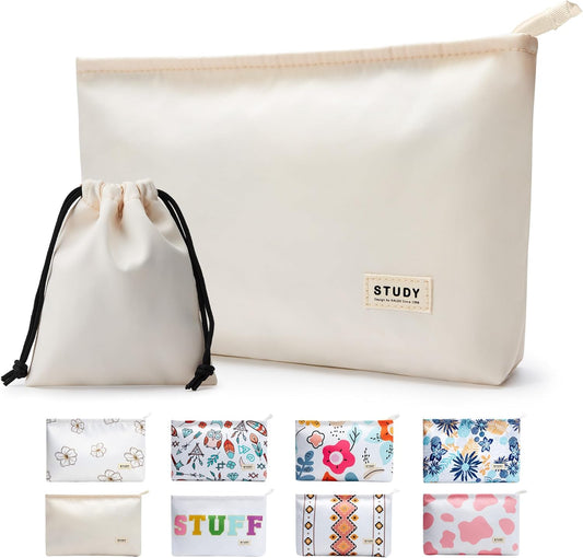 WLLWOO WLLWOO 2pcs Travel Make Up Bags-Cosmetic Bag Nylon Waterproof Large Wide Zipper Coin Purse Travel Toiletry Small Makeup Pouch For Women