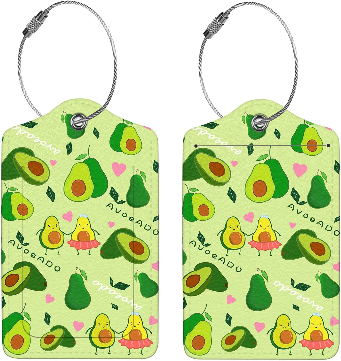 2 Pcs Luggage Tags for Suitcase, Cute Unique PU Leather Travel Bag Tag with Privacy Cover ID Label Address Card and Durable Metal Ring Suitable for Men Women Children Backpack,Avocado