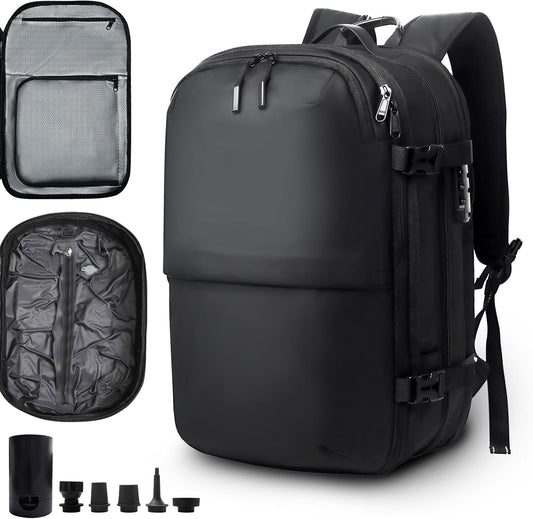Lovvento Air Vacuum Compression Travel Backpack: 60L Expandable Carry On Seal Laptop Bag Vacuum with Pump & Water-resistant TSA Lock - Suitable for Business, Outdoor and Work