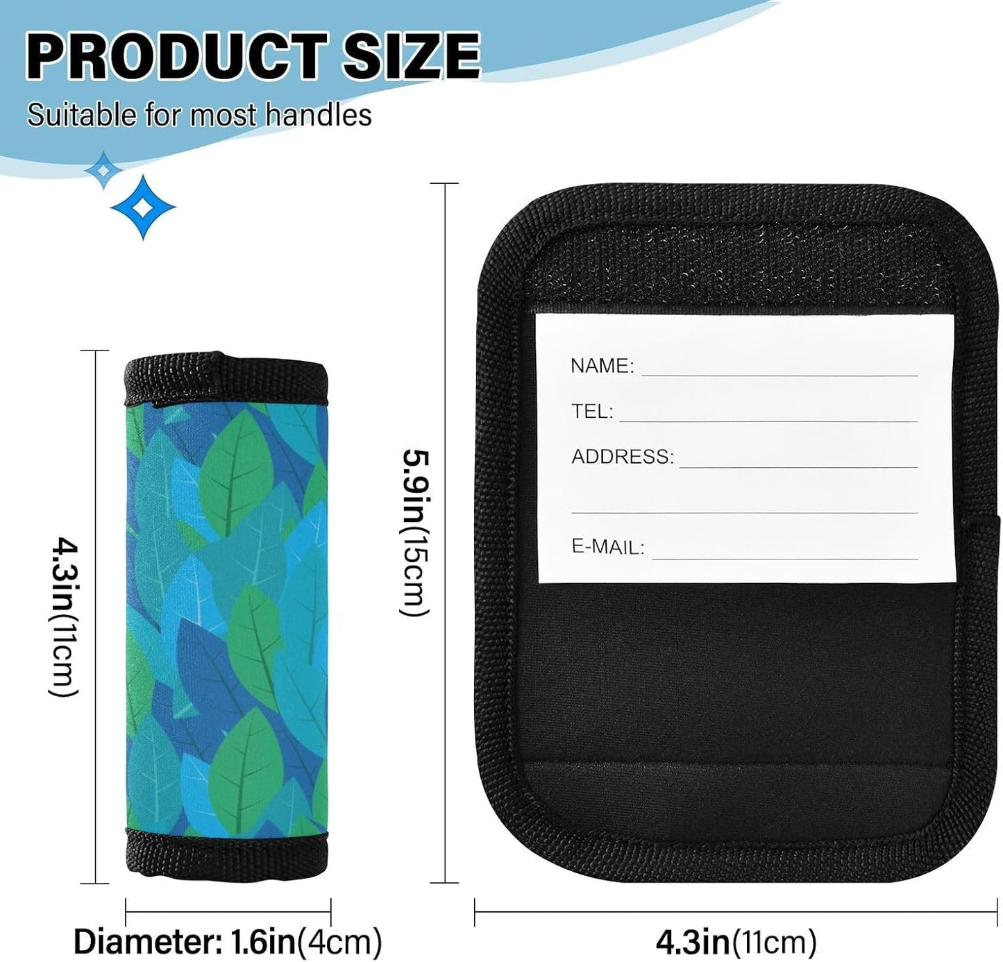 4 PC Luggage Handle Wrap Luggage Handle Covers Tags for Suitcase Bags Travel Luggage Handle Identifier Gripper Blue Leaves