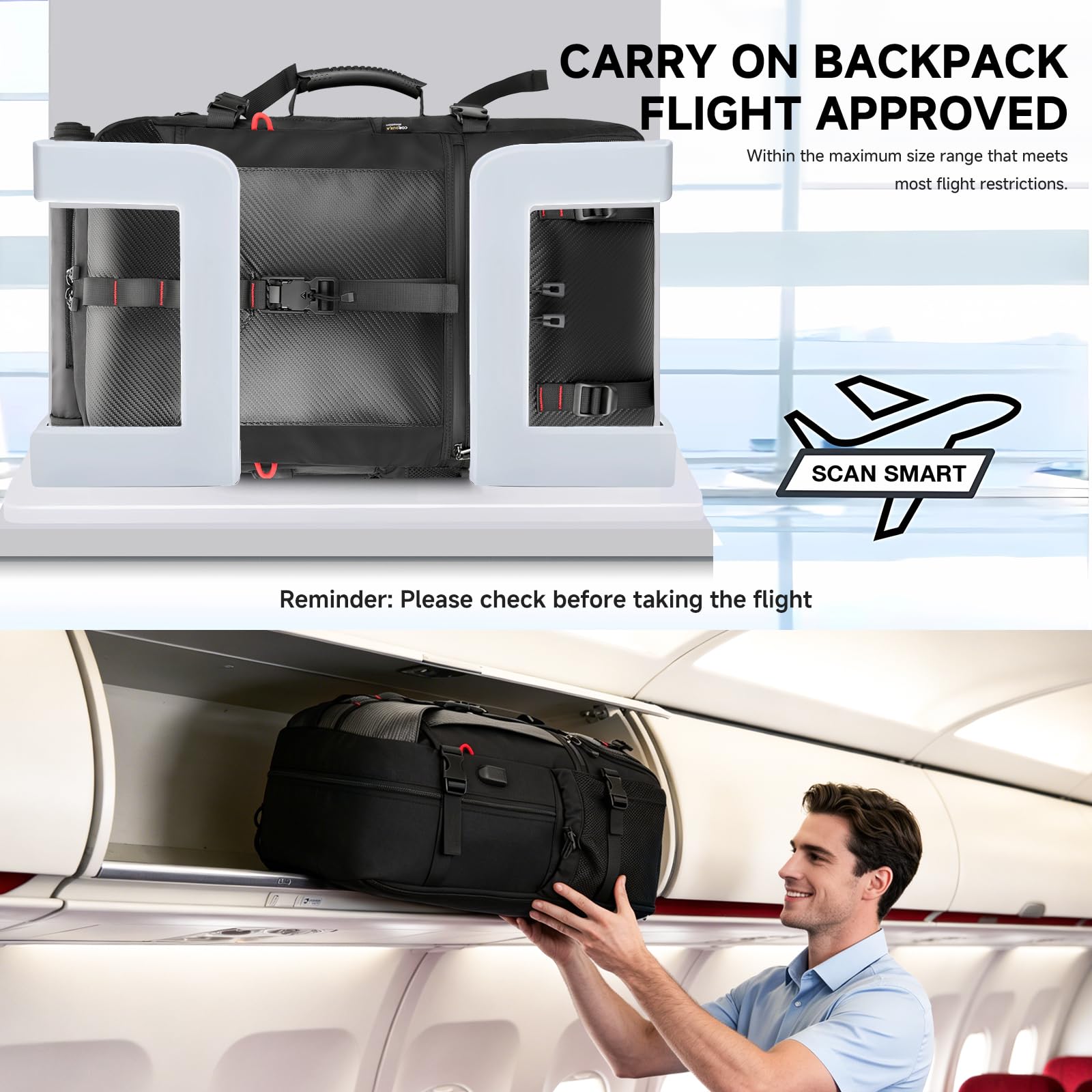 SWICKY Carry-on Travel Backpack for Men, Airline Approved Convertible Duffle Backpack with Shoe