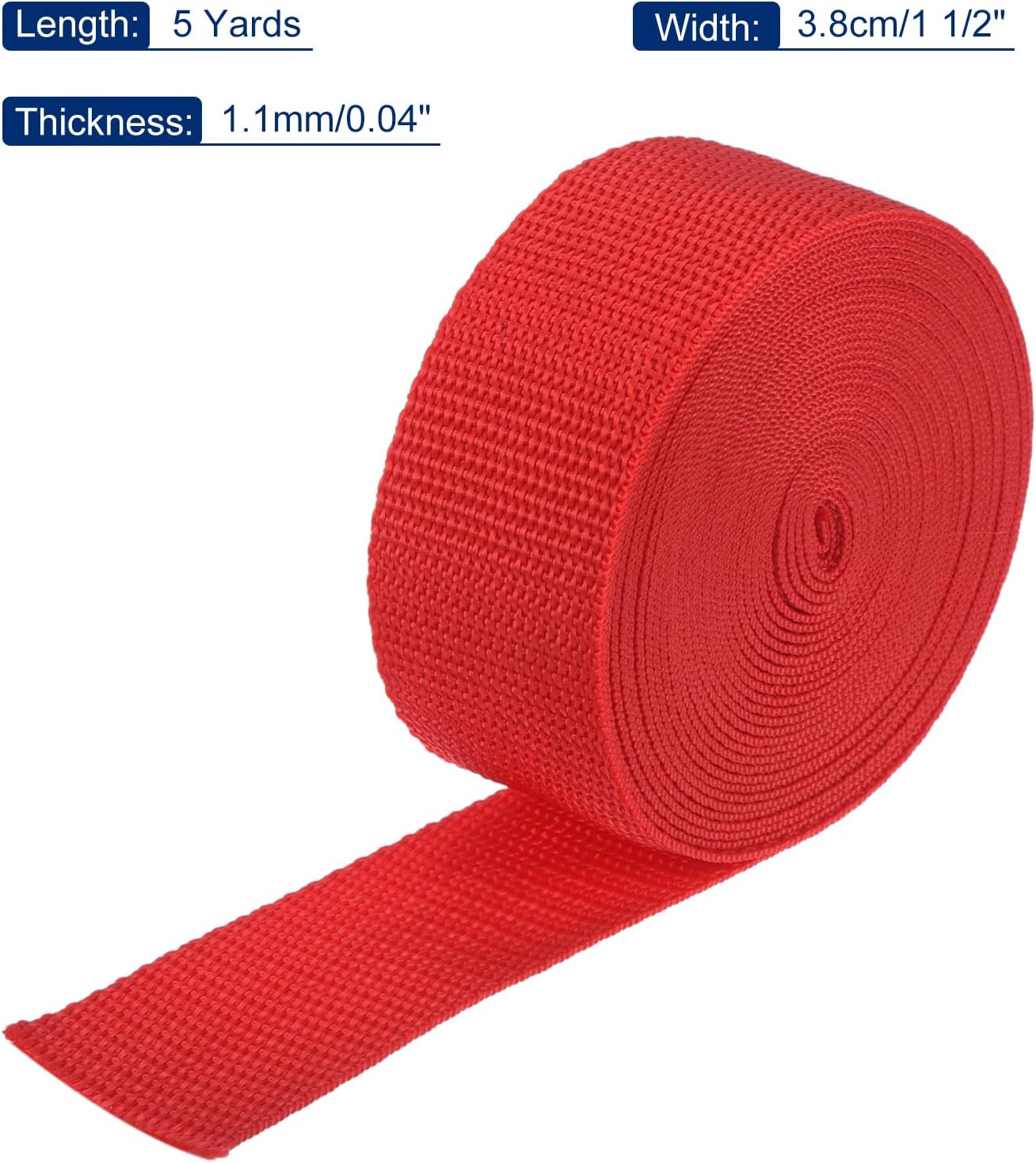 MECCANIXITY Lightweight Polypropylene Webbing Strap 1 1/2" 5 Yard Backpack Strapping Band Red for Outdoor Luggage Cargo Straps