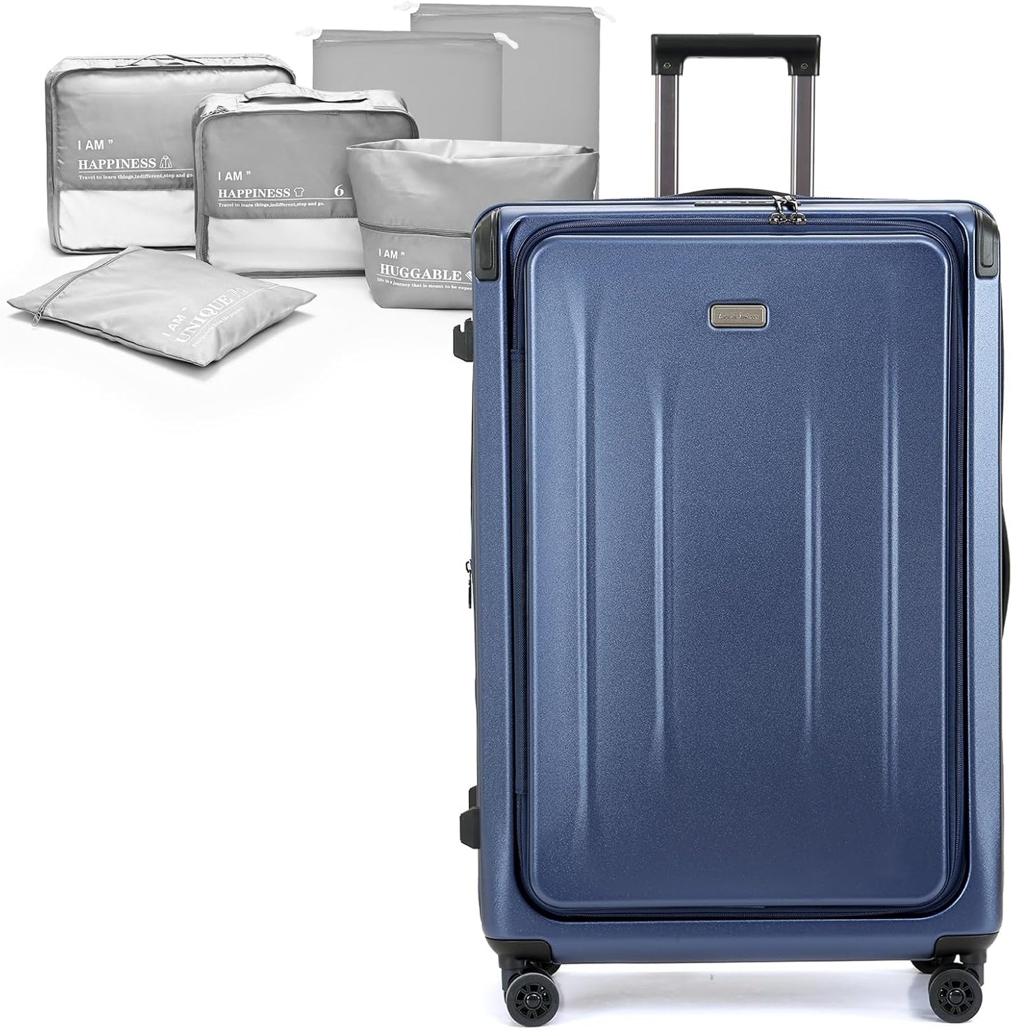 29 Inch Luggage, Top Opening Airline Approved ABS+PC Hard Shell Suitcases with Silent Wheels, TSA Lock,Front Pocket and Wet-dry Separated Six-piece Set (Dark Blue, 29-Inch)