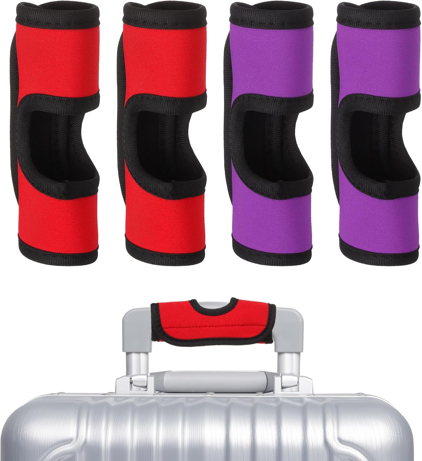 uxcell Luggage Handle Wrap, 4 Pcs Hollow Neoprene Handbag Grip Cover Protector Luggage Identifiers Suitcase Handle Wraps for Luggage Suitcase Travel Bags, Red/Purple