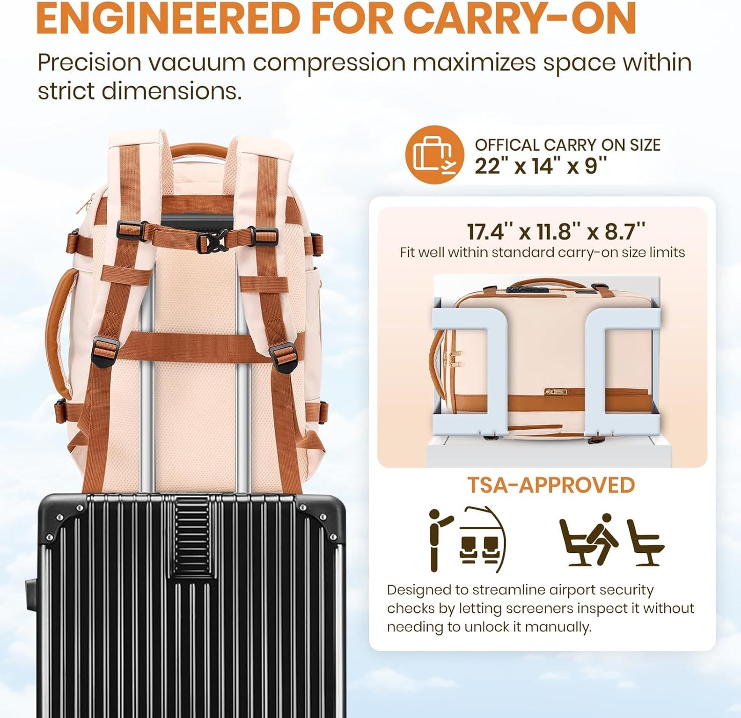 Fanwoli Vacuum Travel Backpack, Carry On Luggage with TSA Lock & Anti Theft Zipper, Expandable Airback with Compression Pump, Waterproof Laptop Bag Ideal for Flight & Business