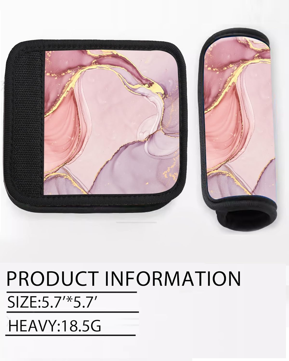 2 Pack Luggage Handle Wrap Travel Tags - Set of Luggage Tags for Suitcases, Identifiers, Marker, and Handle Covers - Cruise Accessories and Travel Gifts（Marble Pretty Pink)