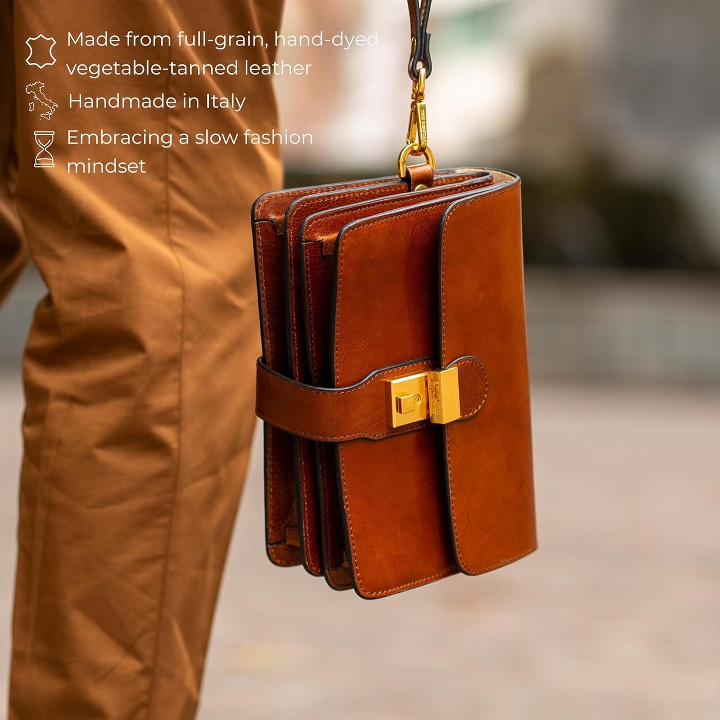 Time Resistance Leather Clutch - Men's Organizer Wrist Bag - Briefcase Handmade in Italy