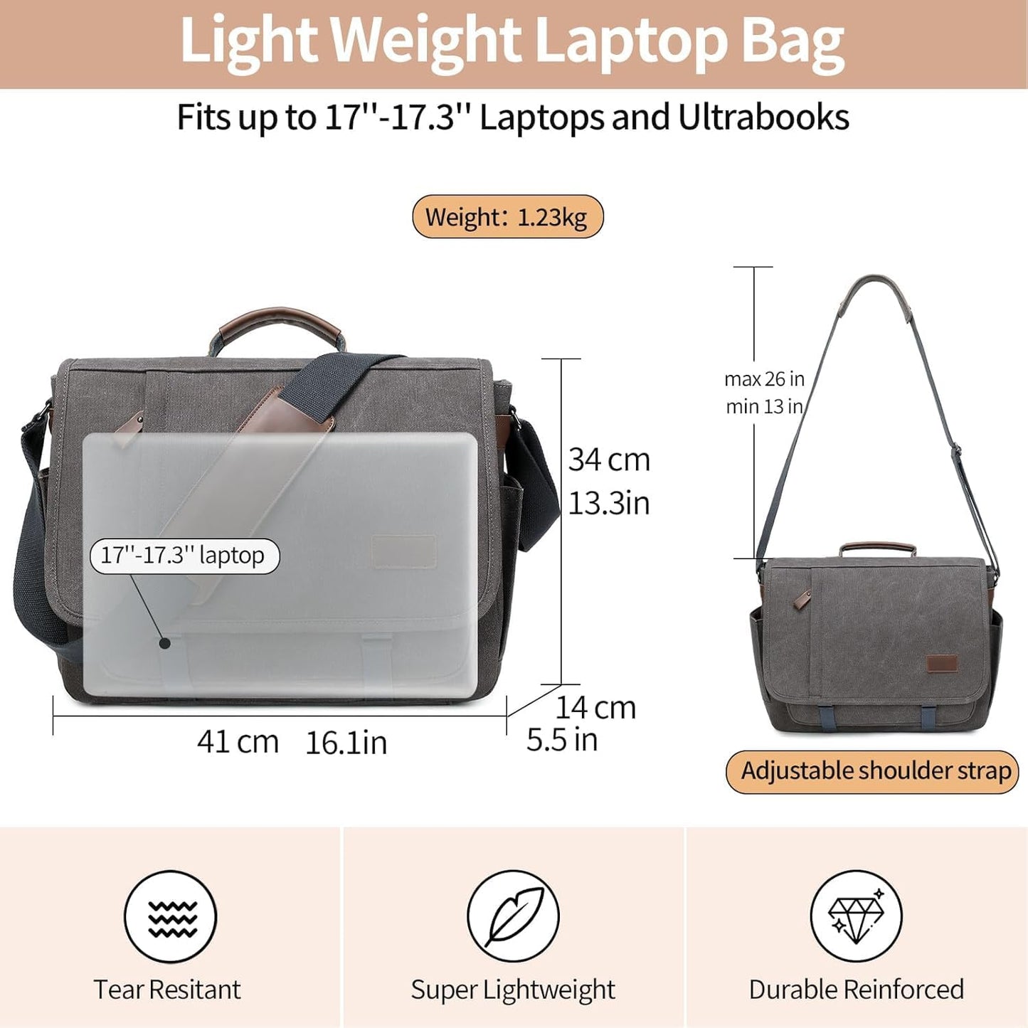 Canvas Messenger Bag for Men Waterproof Business Bags for Men Vintage Canvas Laptop Bag