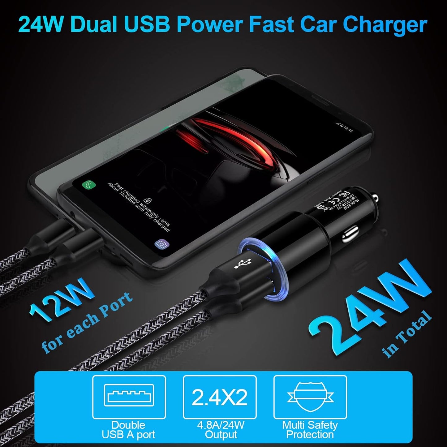 Car Charger Adapter, 5Pack 4.8A Dual Port Fast Charge Car Phone Charger USB Lighter Plug Cigarette Charger for iPhone 17 16e 16 15 14 13 12 11 Pro Max SE XR XS X 8 7 6,Samsung Galaxy S25 S24 S23 S22