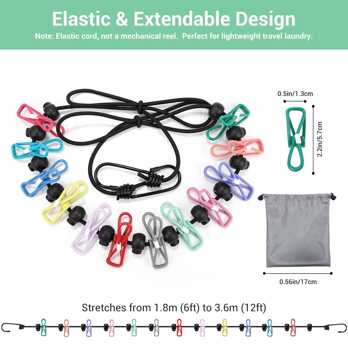 Retractable Portable Travel Clothesline with 12 Clips