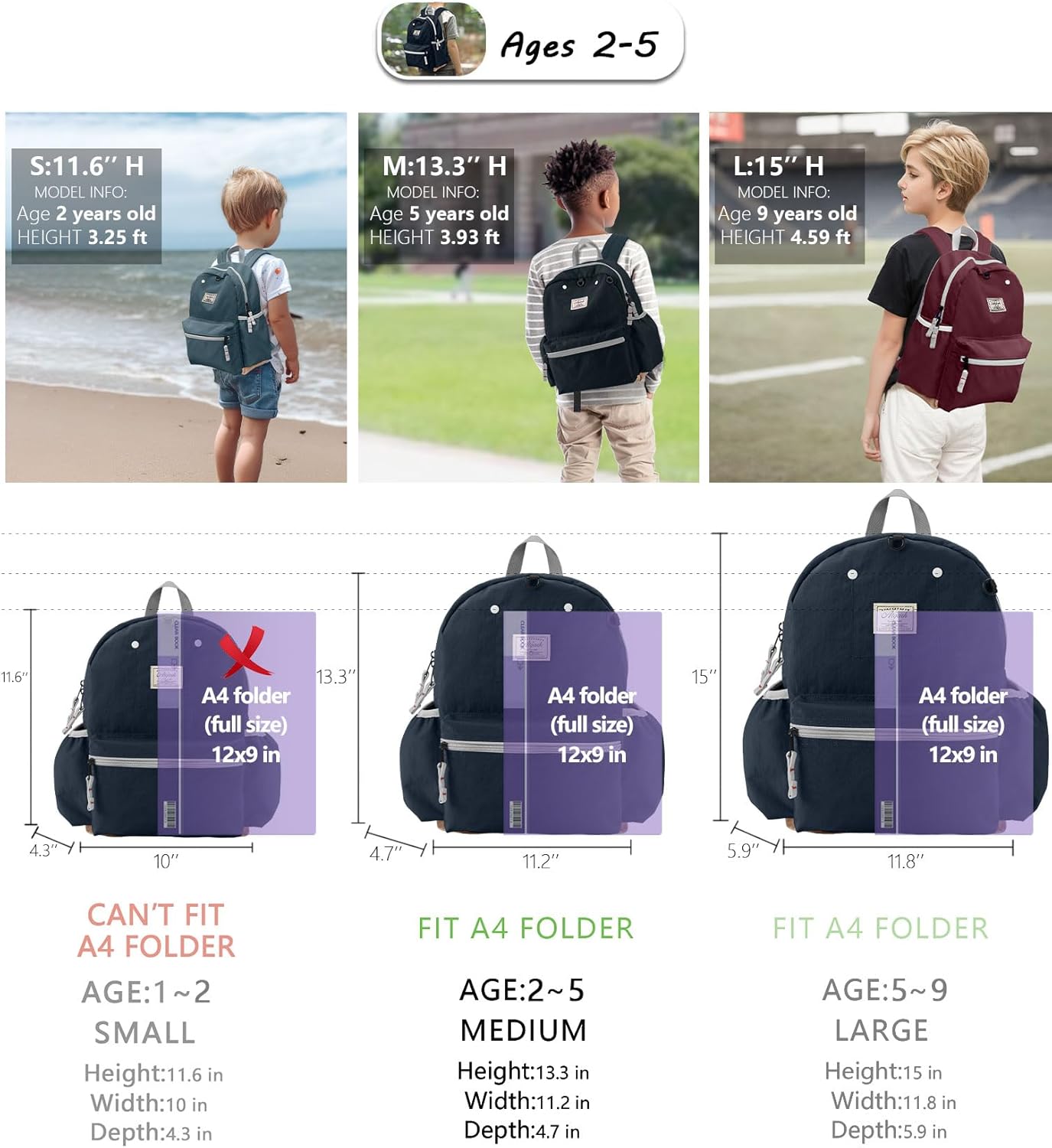 Toddler Backpack for Boys 2-5: Preschool Kindergarten Backpack - 13" Daycare Backpack Fit A4 Folder