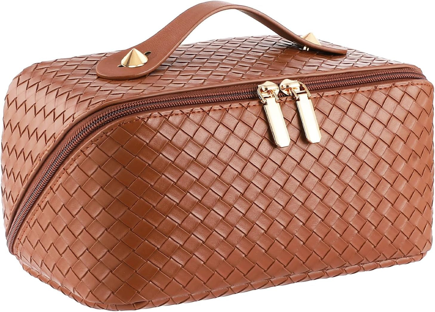 Large Capacity Travel Cosmetic Bag - Portable Makeup Bags for Women Waterproof PU Leather Checkered