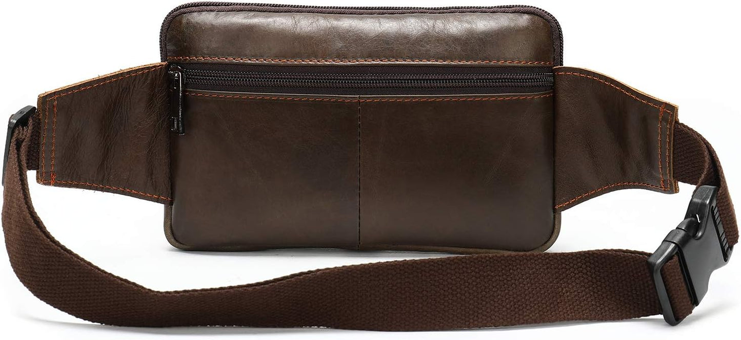 Fanny Pack for Men and Women, Leather Sling Waist Bag for Hiking Running Travel - Durable Cowhide Leather
