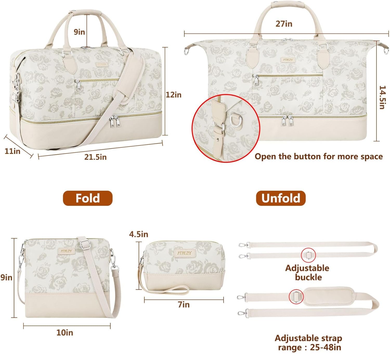 Weekender Bag for Women, Travel Duffel Bag Carry On Overnight Bag with Shoe Compartment Large Nylon
