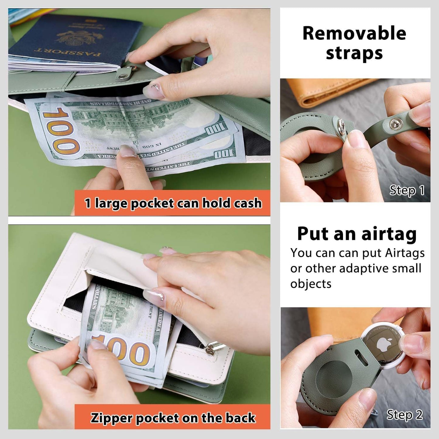 Deziliao Passport wallets, Mulit-purpose RFID Blocking Passport Holder AirTag Wallet, Travel Wallet（Cream white）